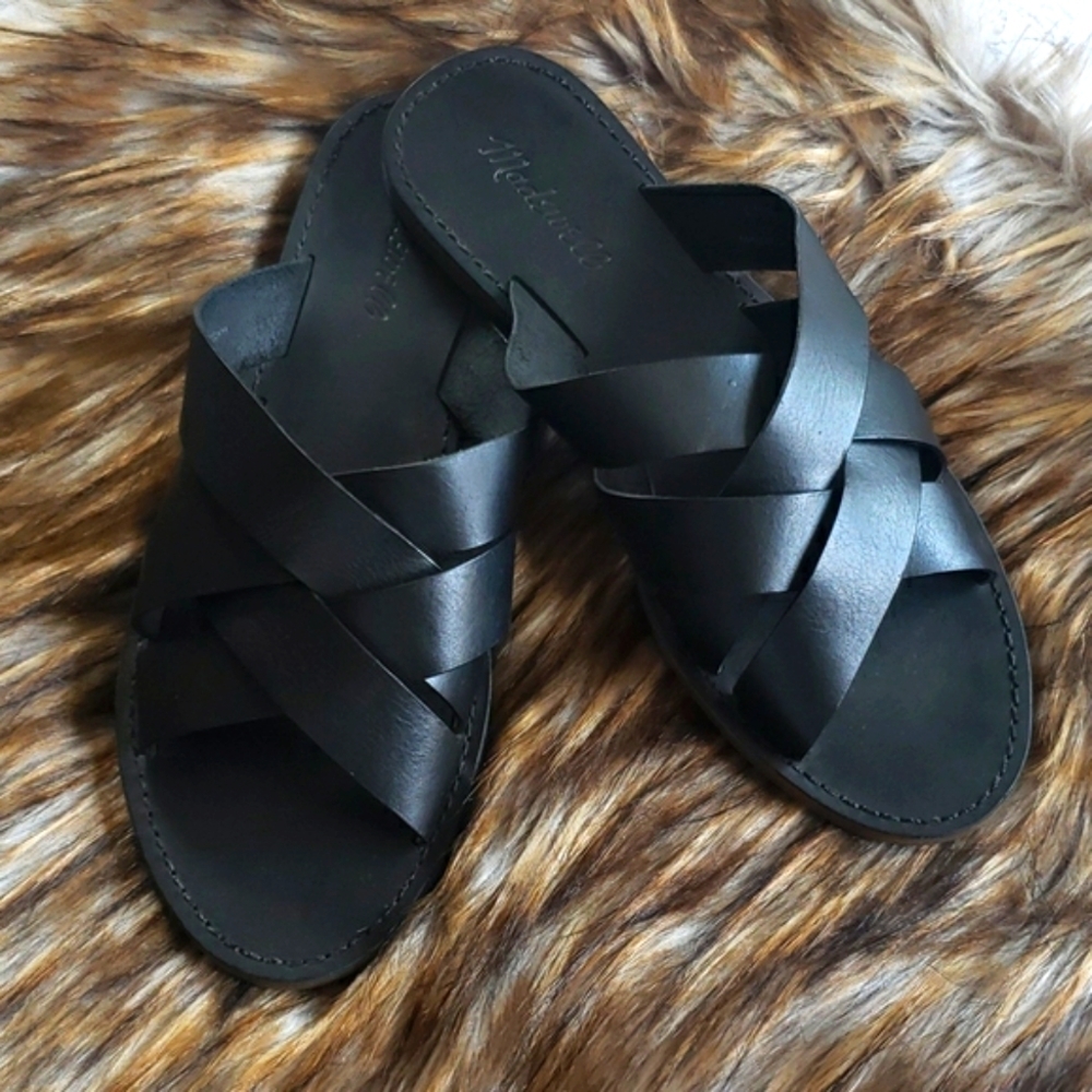 Madewell Black Leather Crisscross Slide Sandals